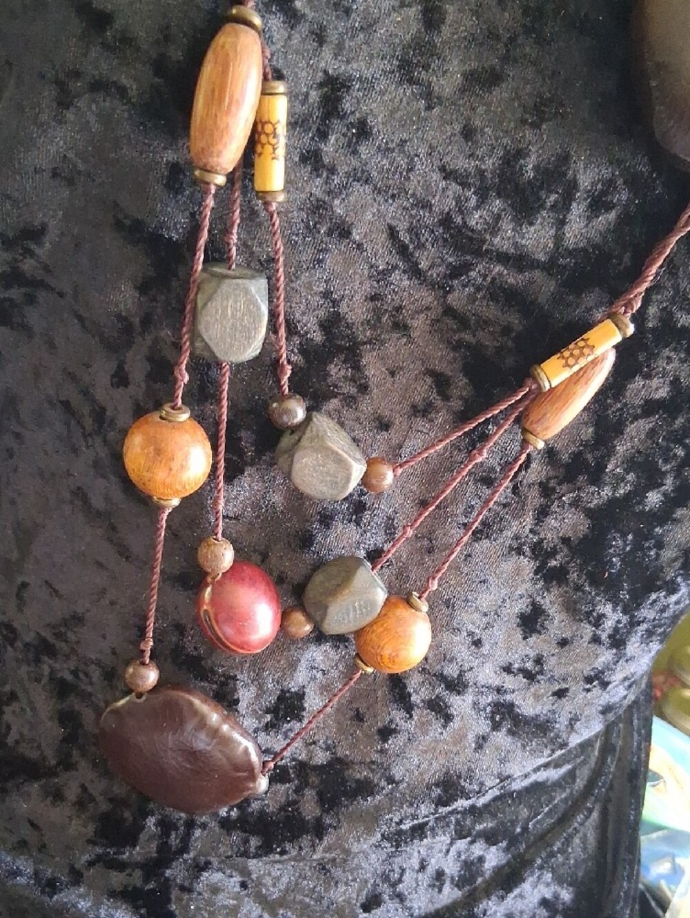Seed Bead Boho Brown & Black Beaded Multi-Strand Necklace and Earrings Set - Picture 6 of 10